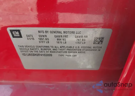 2015 Chevrolet Sonic Ls Auto from USA, damaged, VIN 1G1JA5SH2F4162899